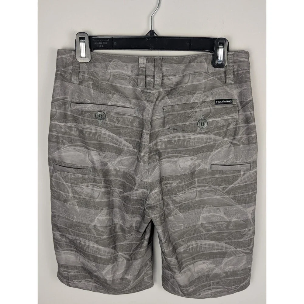Huk Performance Fishing Shorts Men's 28 Gray Graphic Fish Print Hybrid Board - Picture 6 of 14